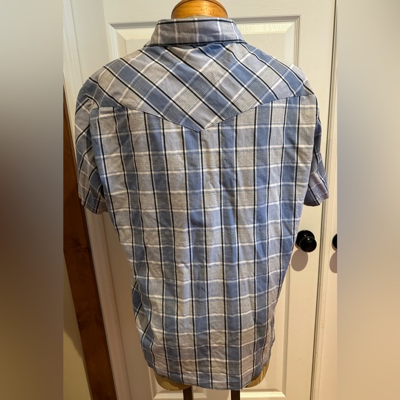 Wrangler Shirt Men’s Size XL Blue White Plaid Pearl Snap Western - Picture 2 of 5